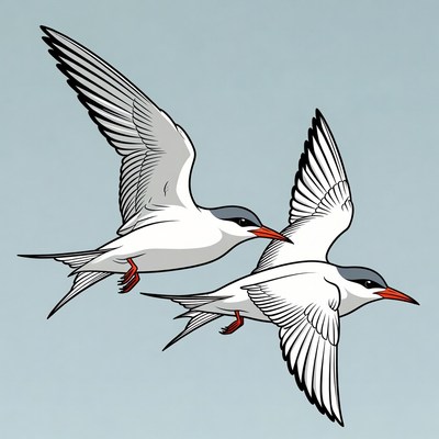 Two Arctic Terns Flying Illustration