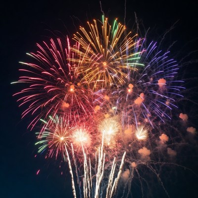 Colorful Fireworks Exploding in Night Sky