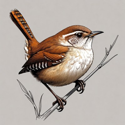 Cinnamon Teal Wren on Branch