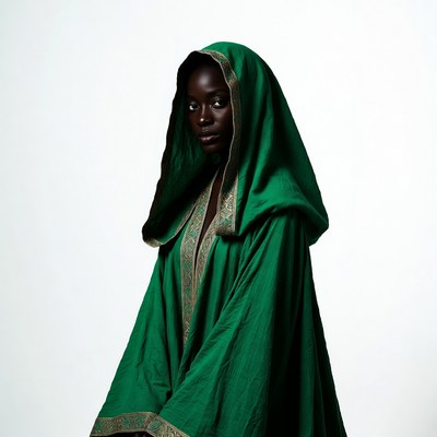 African woman in green hooded robe