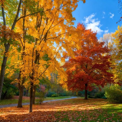 Autumn Trees Along Park Path