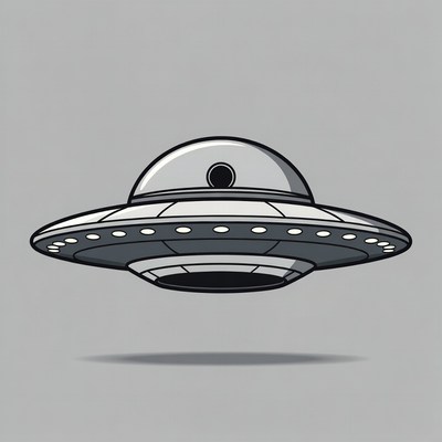 Cartoon UFO on gray background
