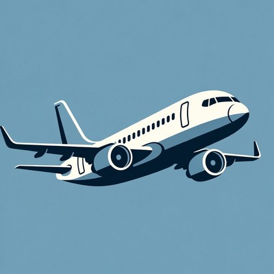 Airplane flying on blue background