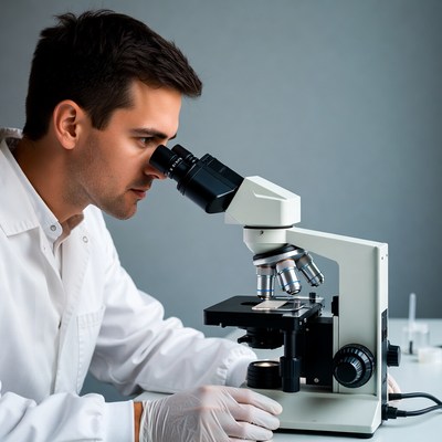 Man using microscope in lab