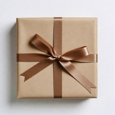 Brown gift box with ribbon
