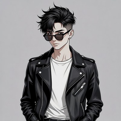Anime guy in leather jacket and sunglasses