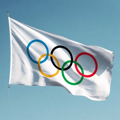 Olympic Rings on White Flag
