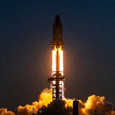 Space Shuttle Launching at Night