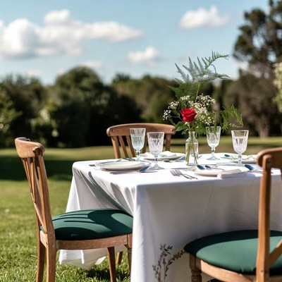 Elegant outdoor table set with flowers