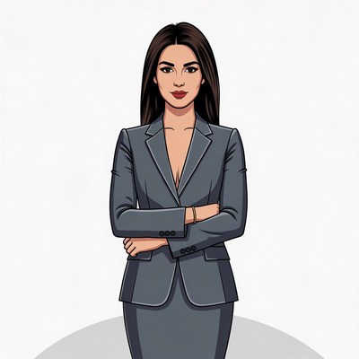 Confident woman in gray suit