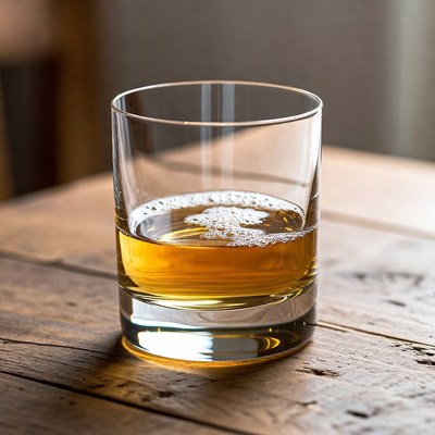 Whiskey Glass on Wooden Table