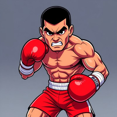 Muscular Boxer in Fighting Stance