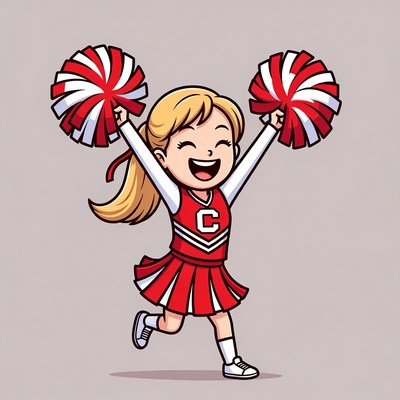 Blonde cartoon cheerleader with pom poms