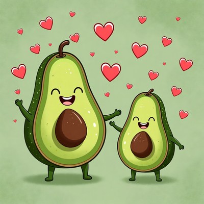 Happy Avocado Family with Hearts