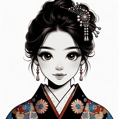 Asian woman in floral kimono