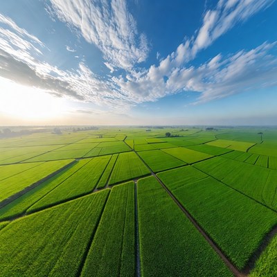 Aerial View of Rice Paddy Fields