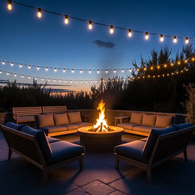 Fire Pit with Outdoor Seating at Night