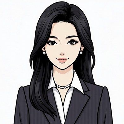 Asian woman in black suit illustration