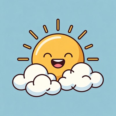 Happy Smiling Sun on Clouds