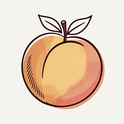 Peach with Stem and Leaf