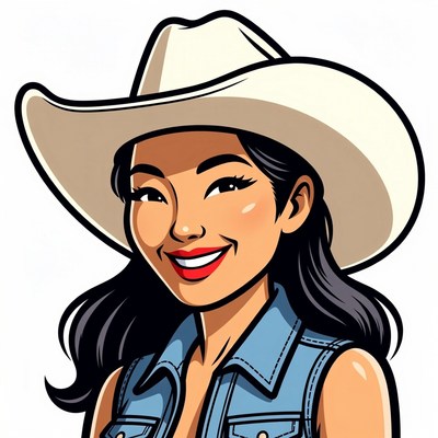 Asian woman in cowboy hat