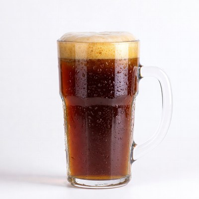 Frothy Beer Glass with Condensation