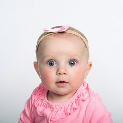 Baby girl with pink bow headband