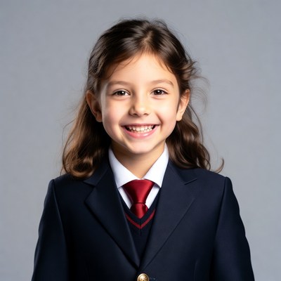 Smiling girl in navy school uniform