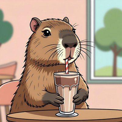 Capybara drinking chocolate milkshake
