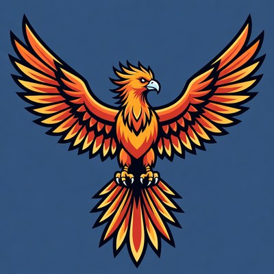 Fiery Phoenix Illustration with Wings Spread