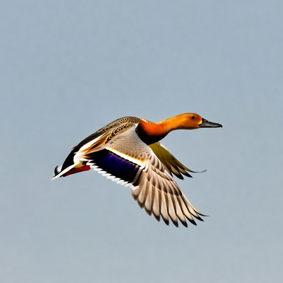Mandarin Duck Flying in Sky