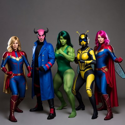 Captain Marvel She-Hulk Wasp Malekith Group Cosplay