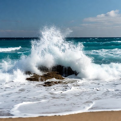 Ocean Waves Crashing on Rock