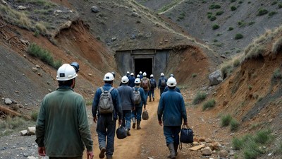 Miners walking toward mine entrance