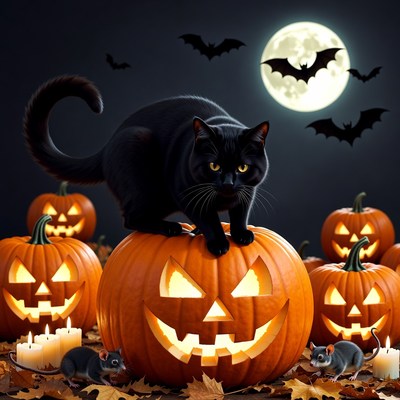 Black Cat on Jack-o-Lantern Halloween