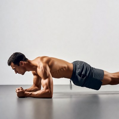 Muscular man doing plank exercise