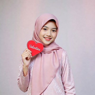 Asian girl holding Valentine heart