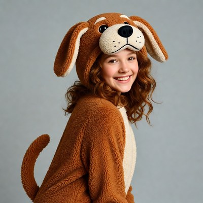 Girl in brown dog costume