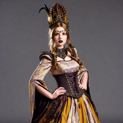 Woman in ornate golden headdress and gown