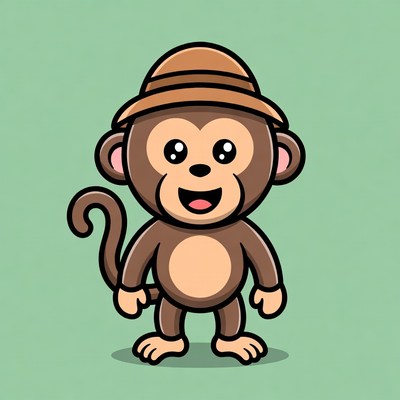 Cute cartoon monkey wearing hat