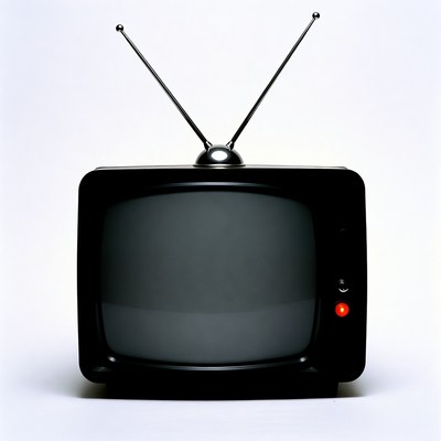 Vintage black TV with antennas