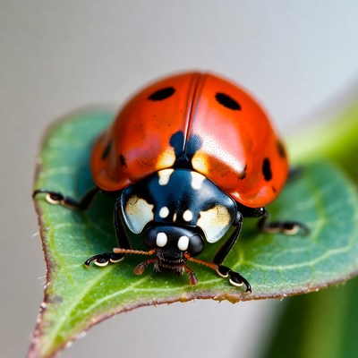 Ladybug on green leaf