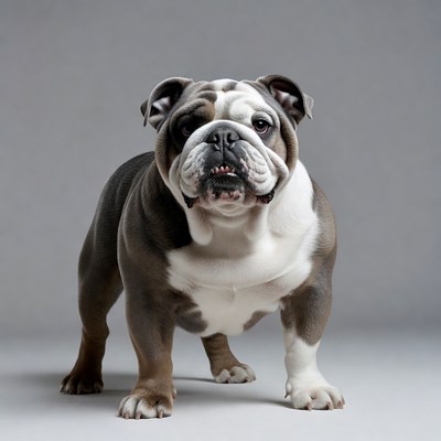 English Bulldog on gray background