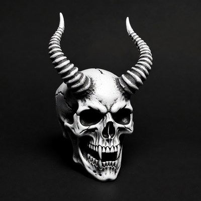 Demon Skull with Curved Horns