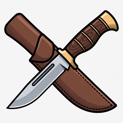 Crossed Hunting Knife and Sheath