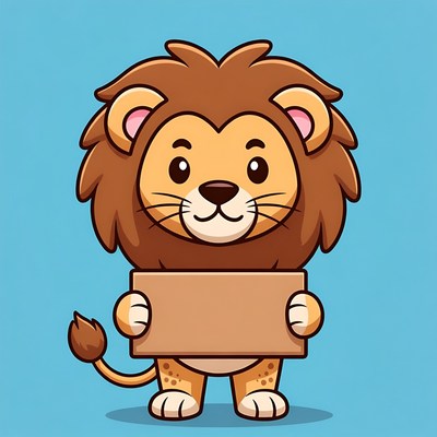 Cartoon lion holding blank sign