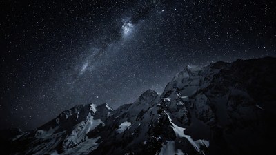 Milky Way over snowy mountains