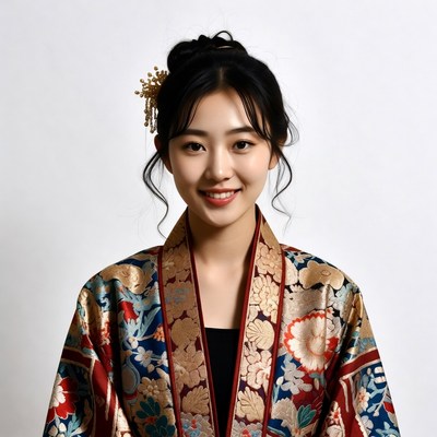 Asian woman in gold kimono