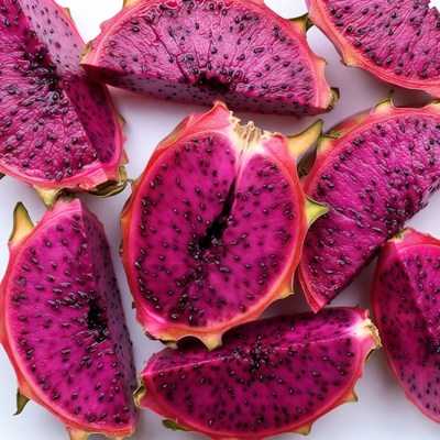Sliced Dragon Fruit on White Background