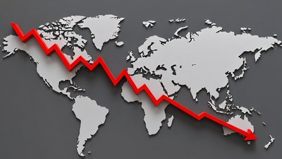 Red Downward Arrow on World Map